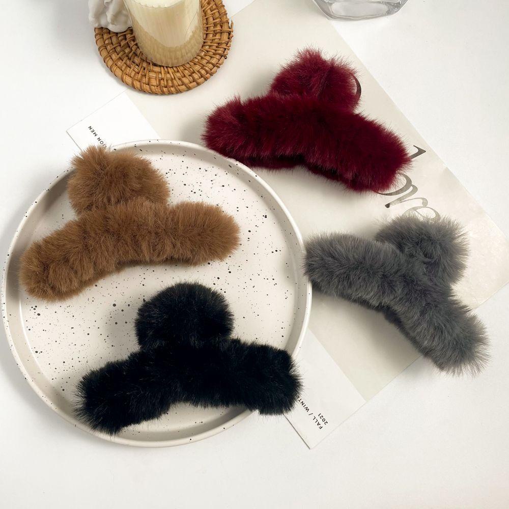 Kẹp Tóc Càng Cua Bằng Lông Giả Màu Trơn Thời Trang