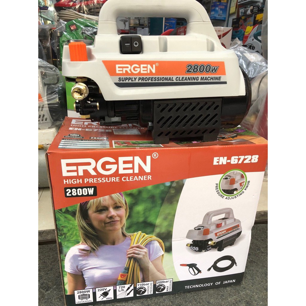 Máy xịt rửa xe Điều chỉnh áp Ergen EN-6728 - Công suất lớn 2800W- Có núm điều chỉnh áp lực nước