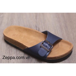 ZEPPA - DÉP ĐẾ TRẤU 1 QUAI NGANG - MÀU XANH NAVY - Da bò thật 100%
