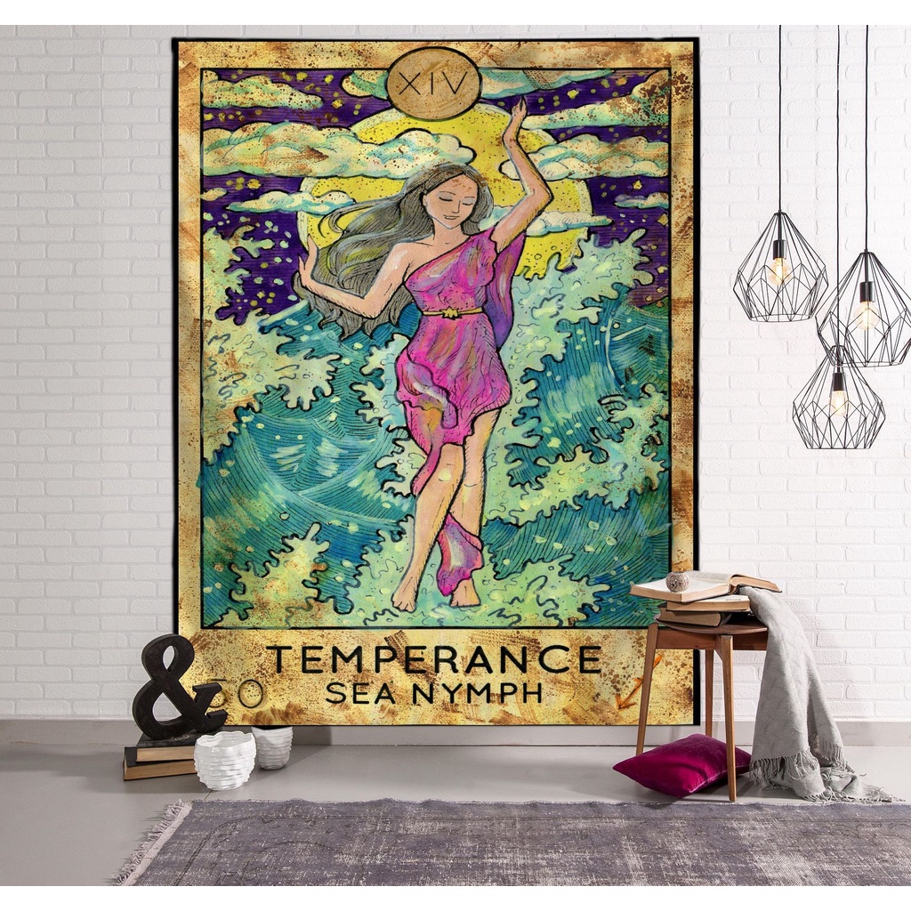 Thảm Treo Tường Trang Trí In Hình Lá Bài Tarot/Mặt Trời/Mặt Trời/Ngôi Sao Ấn Độ Nhiều Màu Sắc Phong Cách Âu Mỹ