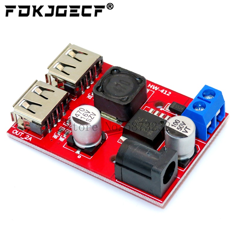 Bảng Mạch Hạ Áp LM2596 LM2596S Dual USB DC-DC 9V 12V 24V 36V Xuống 5V 3A Cho Xe Hơi