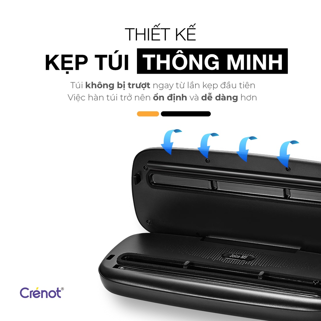 Máy Hút Chân Không Crenot Joice M5 Hàn Không Kén Túi Bảo Quản Thực Phẩm An Toàn, Tặng Kèm 10 Túi Nhám