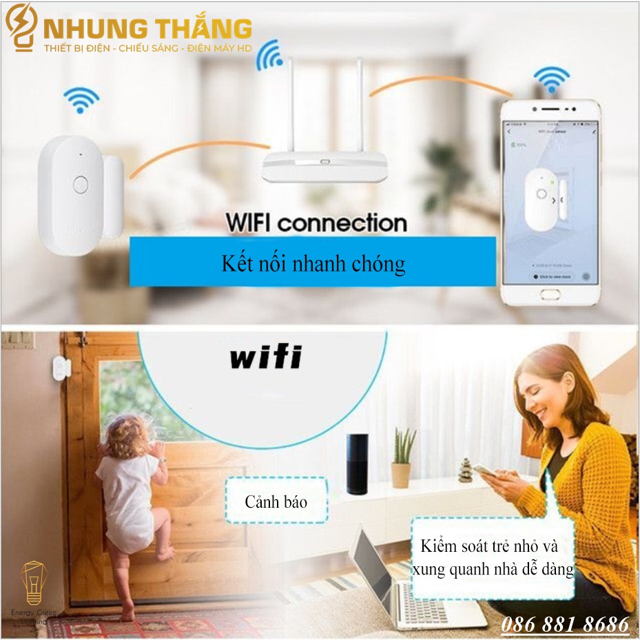 Chuông Báo Động Gắn Cửa Nhà - Cảm Biến Cảnh Báo Chống Trộm Qua Ứng Dụng Điện Thoại - Kiểm Soát An Toàn , Hiệu Quả