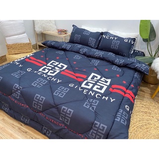 Trọn bộ 5 món chăn ga gối Poly set hè và set phao mẫu Givenchy đen