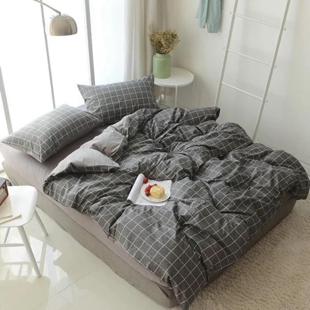 Bộ Drap & Chăn Phao Cotton Poly Kẻ Dạ