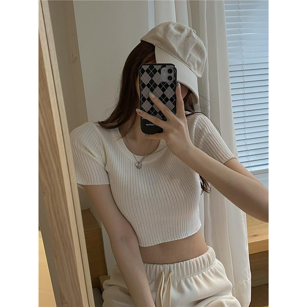 Áo Croptop Dệt Kim Ngắn Tay Thời Trang Cá Tính 61516