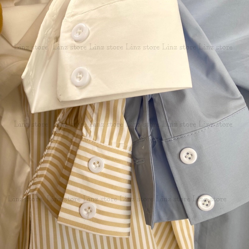 Áo sơ mi nữ dài tay basic, Sơ mi nữ kiểu dáng ullzang mới vải thô không nhăn nhàu Linzstore | BigBuy360 - bigbuy360.vn