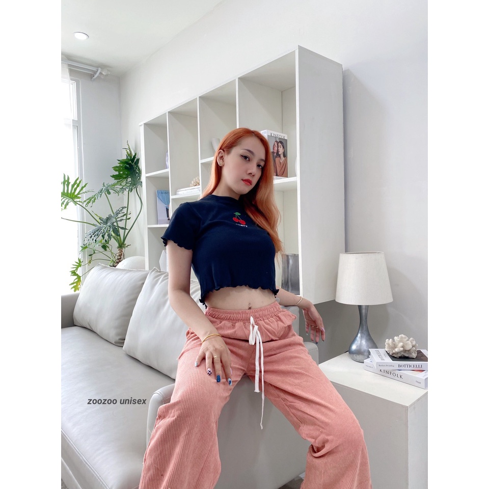 Quần nhung tăm ống rộng nữ lưng cao 3 màu đen hồng kem dài 100cm suông phong cách Hàn Quốc hot trend ZoZo_UNISEX