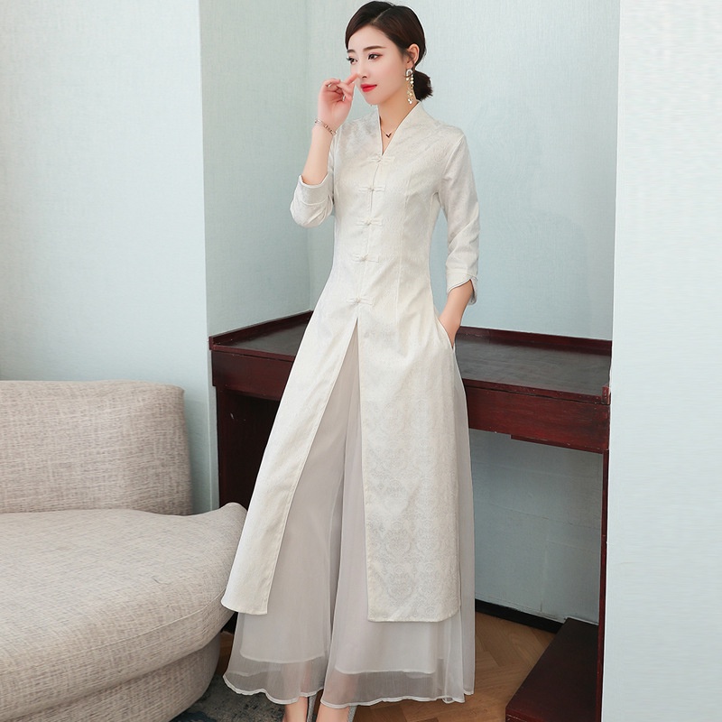 Đầm Dài Bằng Cotton Lanh Họa Tiết Thêu Phong Cách Trung Hoa 20 Cái Cho Nữ
