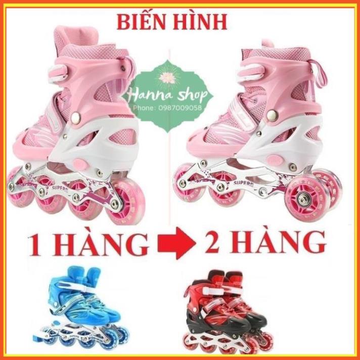 Giày trượt patin biến hình, 1 hàng thành 2 hàng, full bảo về chân tay+mũ