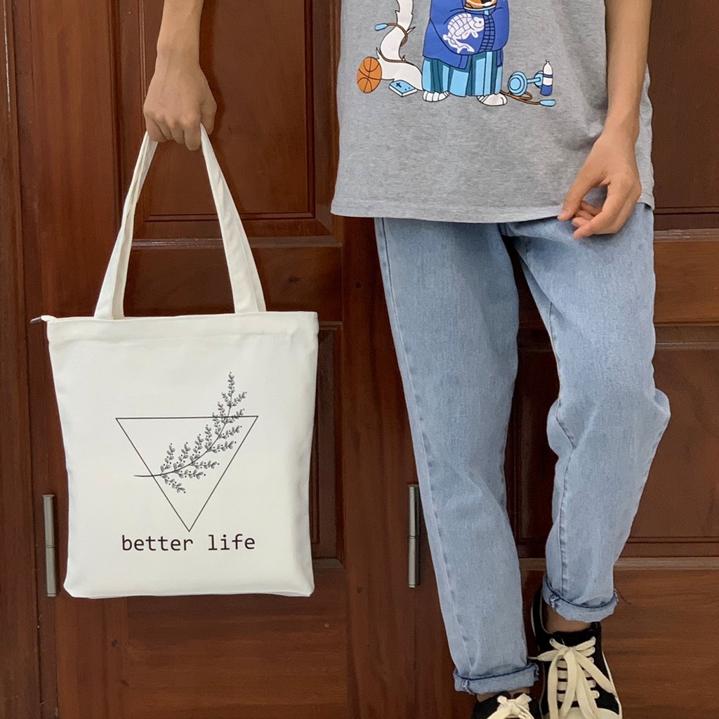 Túi tote vải canvas có khóa miệng Butter life cho bạn nữ đi học đi chơi - Solila.vn