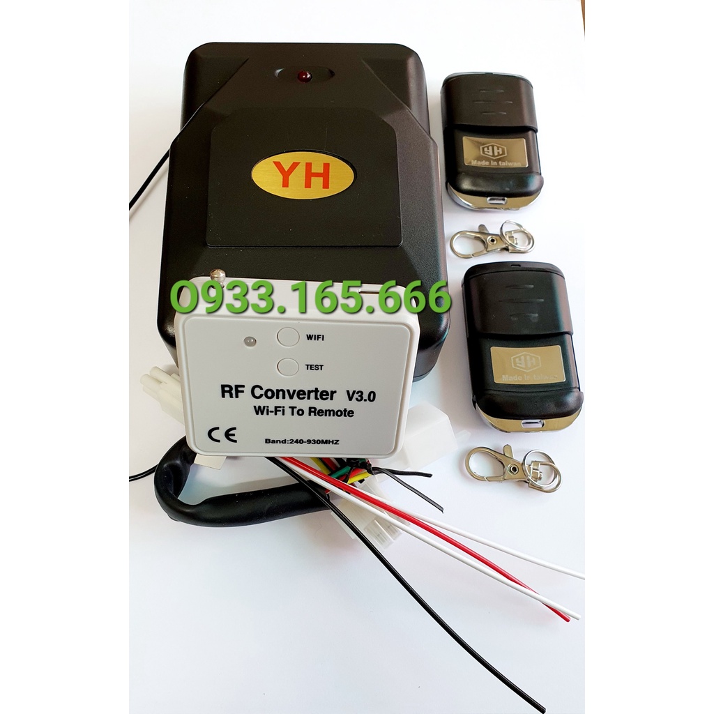 Bộ điều khiển cửa cuốn bằng điện thoại qua wifi kèm 2 tay điều khiển từ xa, dây nối mô tơ, dây còi, dây tự dừng...
