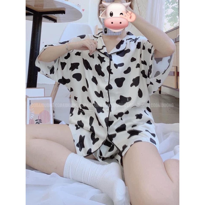 [Kèm Quà Tặng] Bộ Pijama Bò Sữa Bộ Cộc Tay Kiểu Ulzzang Cute Cực Hot Hottrend 2021