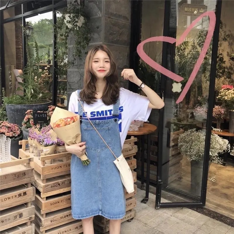 Váy Yếm Jean Nữ Màu Xanh Có Túi Trước Phom Rộng, Yếm Bò Basic Có Dây Điều Chỉnh Phong Cách Hàn Quốc Loại 1 Đủ Size