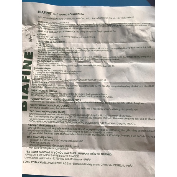 Biafine nhũ tương bôi ngoài da made in Pháp (bỏng bô xe, phỏng độ 1, độ 2, các vết thương bôi ngoài da không nhiễm trùng