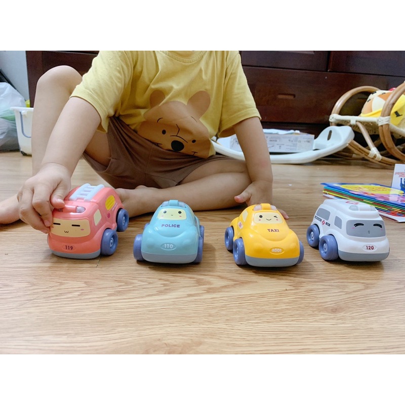 Set 4 Ô Tô Cảnh Sát Cứu Thương Cứu Hoả Taxi Siêu Xinh Cute Chạy Cót Phát Nhạc Cho Bé