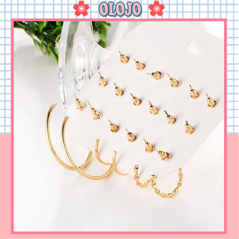 (OLOJO.vn) Bộ 9 Bông Tai Kim Loại Cỡ Lớn Đính Pha Lê Cho Nữ