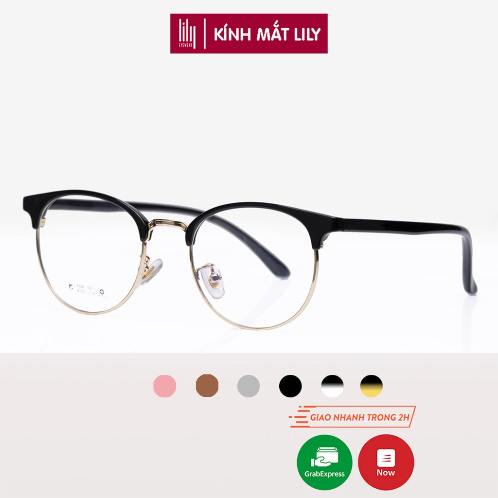 Gọng kính nam nữ Lilyeyewear kim loại càng nhựa, mắt tròn, nhiều màu - Y6214