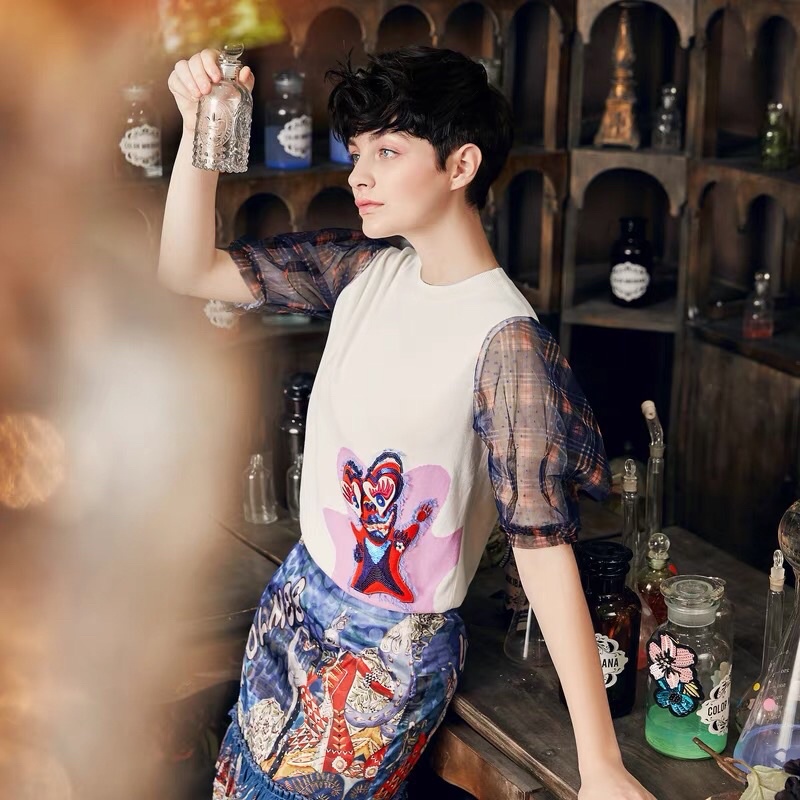 Chân váy xanh hoạ tiết Color Mikibana