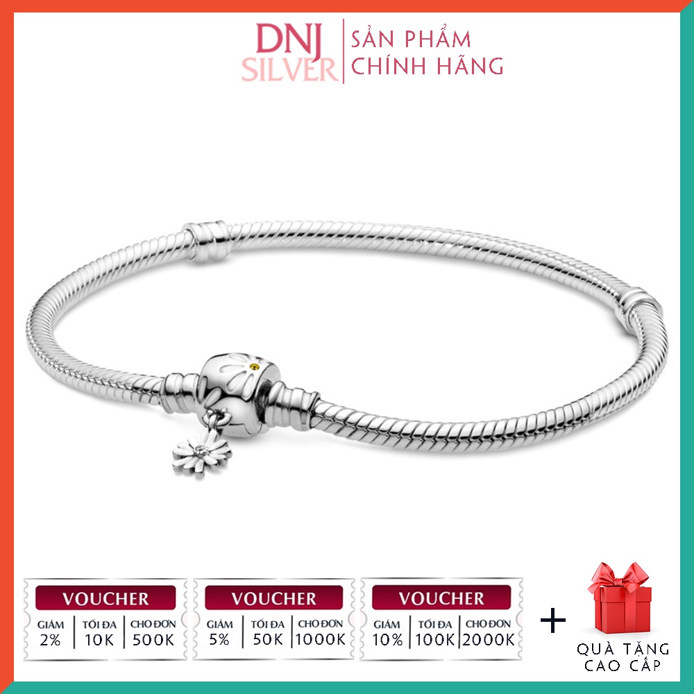Vòng charm bạc 925 cao cấp - Mẫu vòng Daisy Flower Clasp Snake Chain, có thể mix thêm hạt charm vào vòng theo ý thích