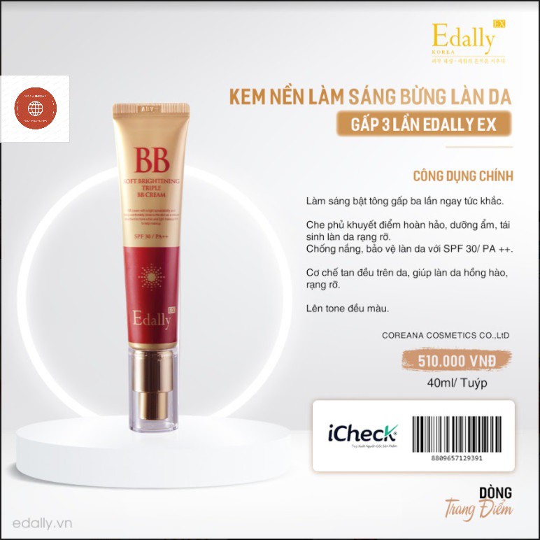 Kem Nền trang Điểm Edally Brightening Triple BB Cream SPF30/PA+++(chống nắng tối ưu)