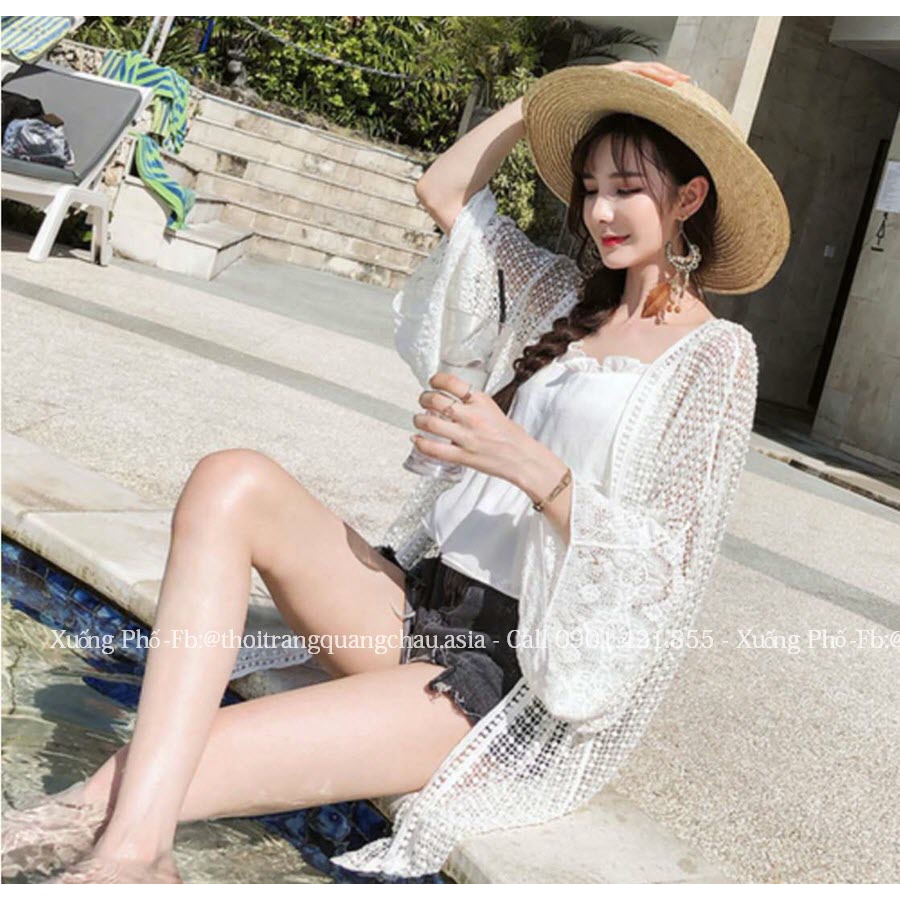 Áo khoác len bikini, Áo Kimono áo choàng đi biển #HH1368
