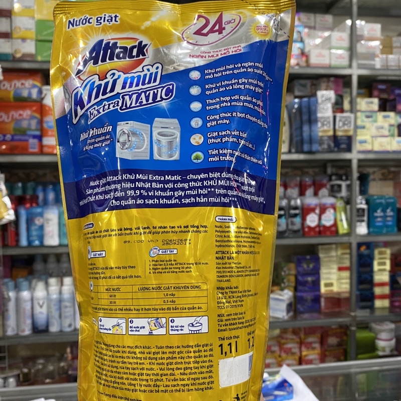 Nước giặt Attack Extra Matic ngăn mùi mồ hôi túi 1.2kg