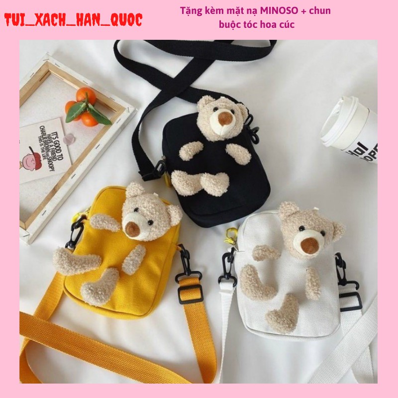 Túi Đeo Chéo Hình Gấu ❤️XẢ KHO❤️ Túi Vải Gấu Teddy Nhồi Bông Phong Cách Hàn Quốc HQ179