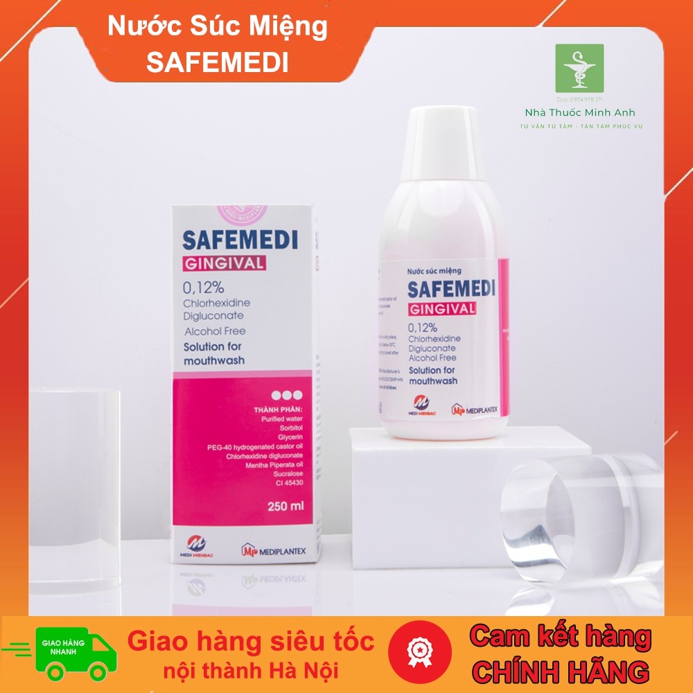 Nước súc miệng Safemedi Gingival 500ml (Mediplantex) 0.12% CHLORHEXIDINE - Ngăn ngừa và phòng chống các bệnh răng miệng