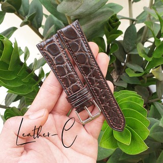 Dây đồng hồ da cá sấu thật vân gai bông màu nâu Chocolate DDHCSN002 [Tặng kèm khóa/chốt/tool]