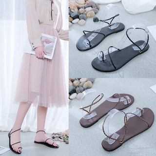 Giày Sandal Đế Bằng Thiết Kế Dây Bện Phong Cách Quyến Rũ