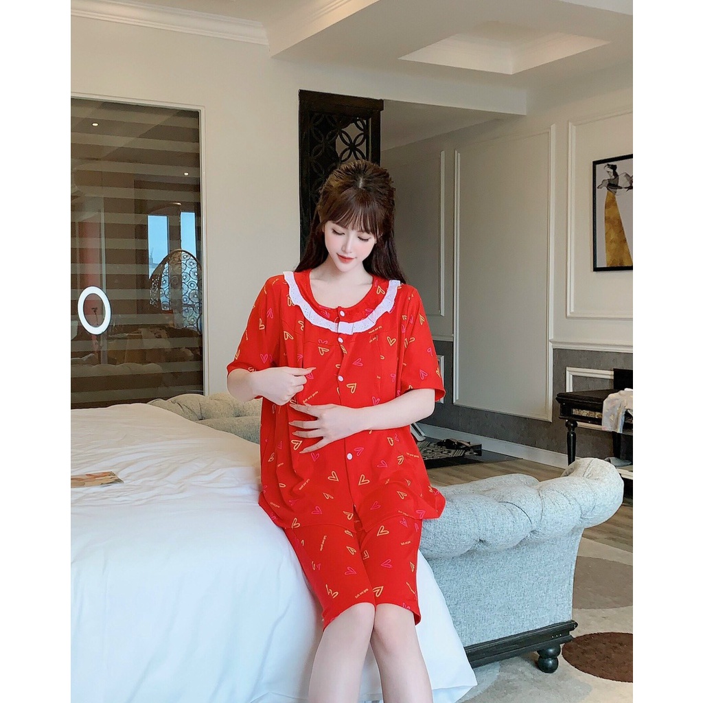 Bộ đồ bầu ngắn tay cổ sen thời trang thiết kế mặc ở nhà kết hợp sau sinh vải cotton mềm mát Mom and Baby M527