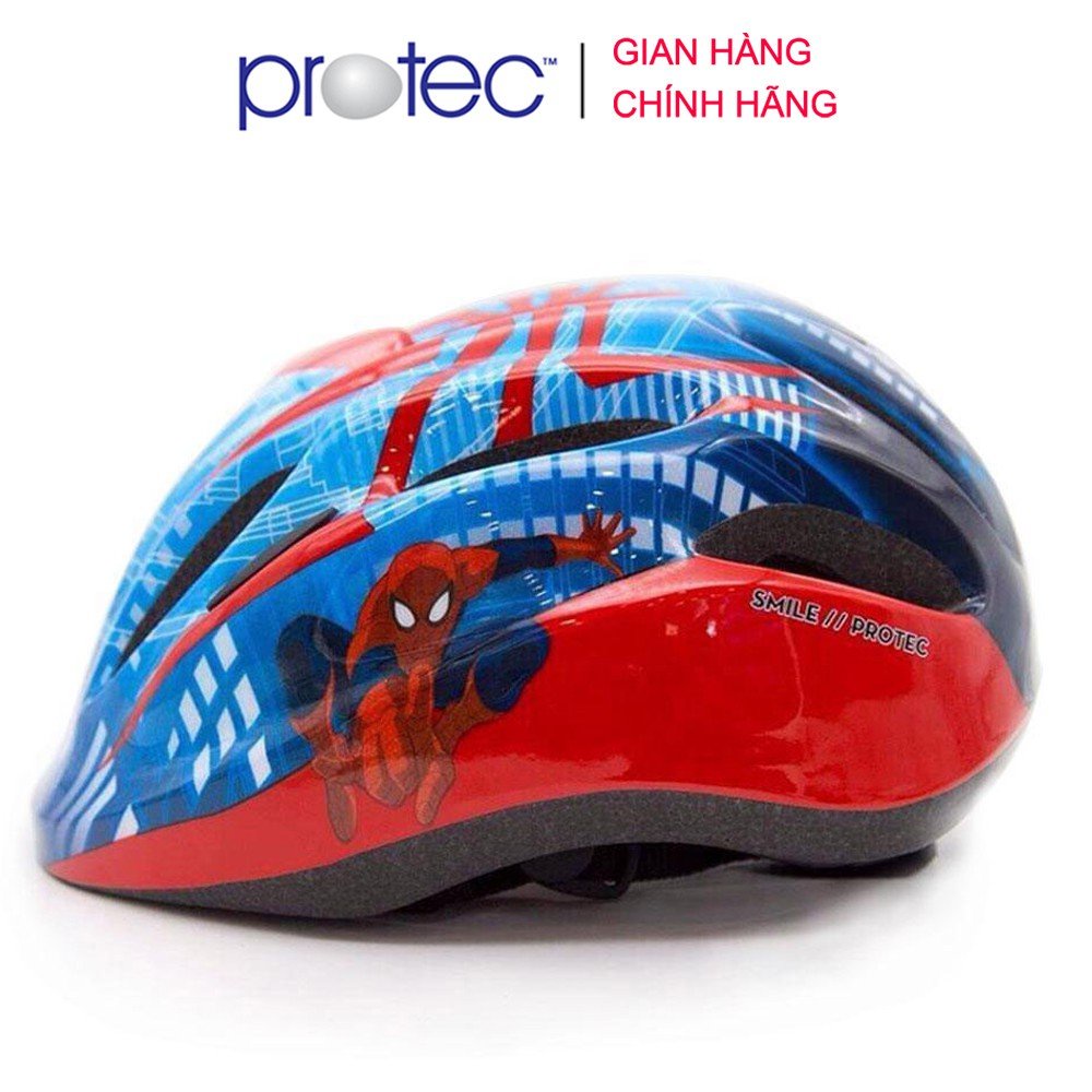 Nón bảo hiểm xe đạp trẻ em Protec SMILE, cho bé trai từ 1-12 tuổi, họa tiết Spider Man, có đèn hậu an toàn