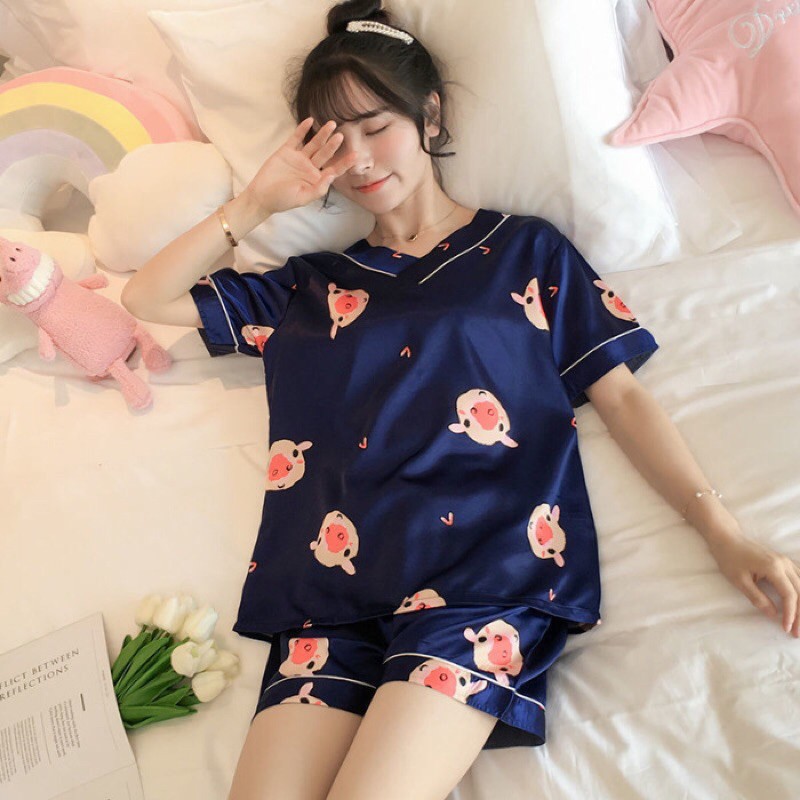 Đồ bộ pijama, bộ lụa cộc đùi cổ chữ V hoạ tiết hoạt hình ( Hàng QC ) | BigBuy360 - bigbuy360.vn