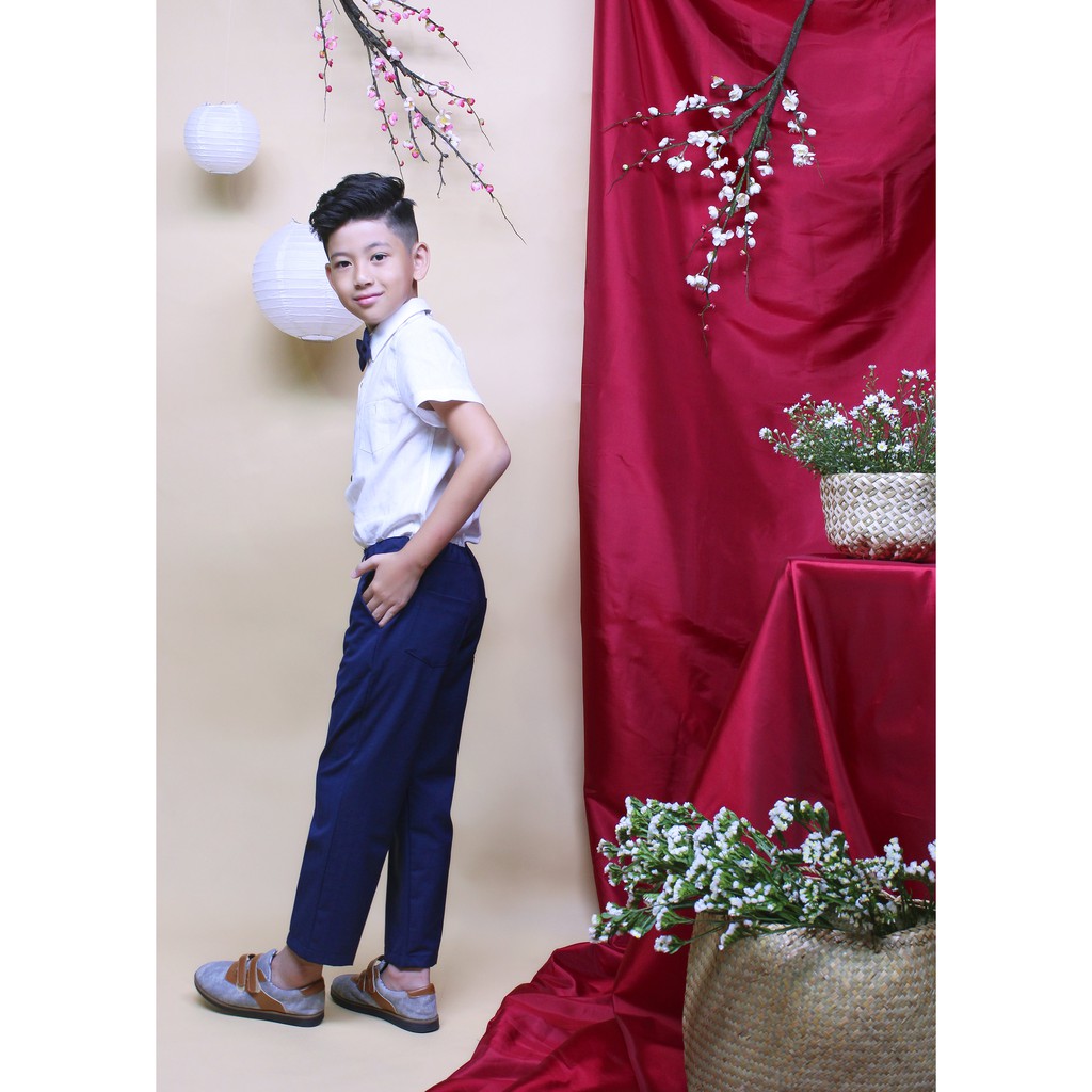 Áo sơ mi tay ngắn bé trai linen trắng từ 8kg- 45kg để đi tiệc và đi chơi  TAS017 - JADINY