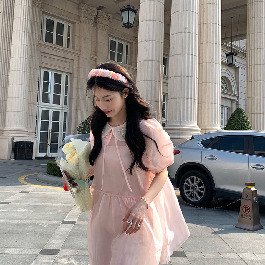 Băng Đô Cài Tóc Phối Lưới Phong Cách Hàn Quốc Ngọt Ngào Thời Trang Mùa Hè Cho Nữ