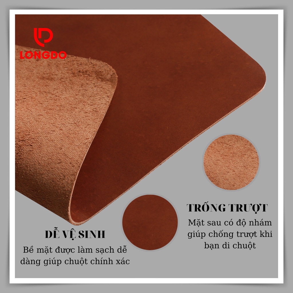 Tấm lót chuột máy tính bằng da bò thật - Bảo hành 5 năm - Hàng chính hãng thương hiệu Longdo Leather - Pullup