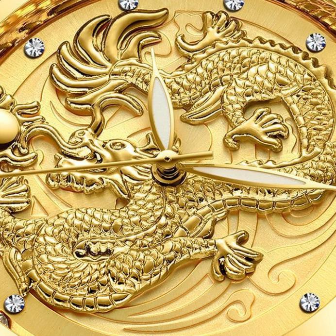 Đồng hồ cơ nam mặt rồng vàng cao cấp - Đồng hồ dây kim loại kiểu khóa bấm không gỉ