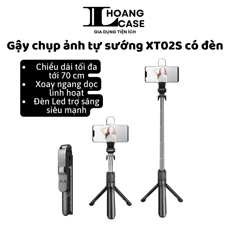 Gậy chụp ảnh tự sướng bluetooth XT02S có đèn LED trợ sáng tích hợp live steam học online chân đế tripod 3 chức năng