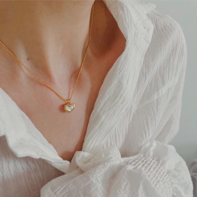 Dây chuyền vòng cổ nữ tim mặt xà cừ X10-307 - CAM KẾT KHÔNG GỈ, KHÔNG BAY MÀU - BẢO HÀNH 12 THÁNG