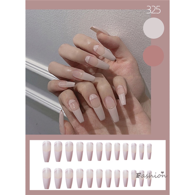 Bộ 24 Miếng Dán Móng Tay 24 Cái Màu Hồng Nhạt Siêu Dài Tháo Được Phong Cách Ngọt Ngào