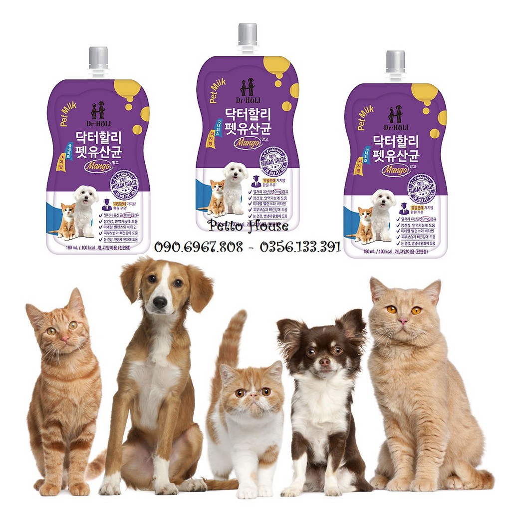 Sữa nước cho chó mèo bổ sung men tiêu hóa Dr. Holi pet milk Probiotics 180ml