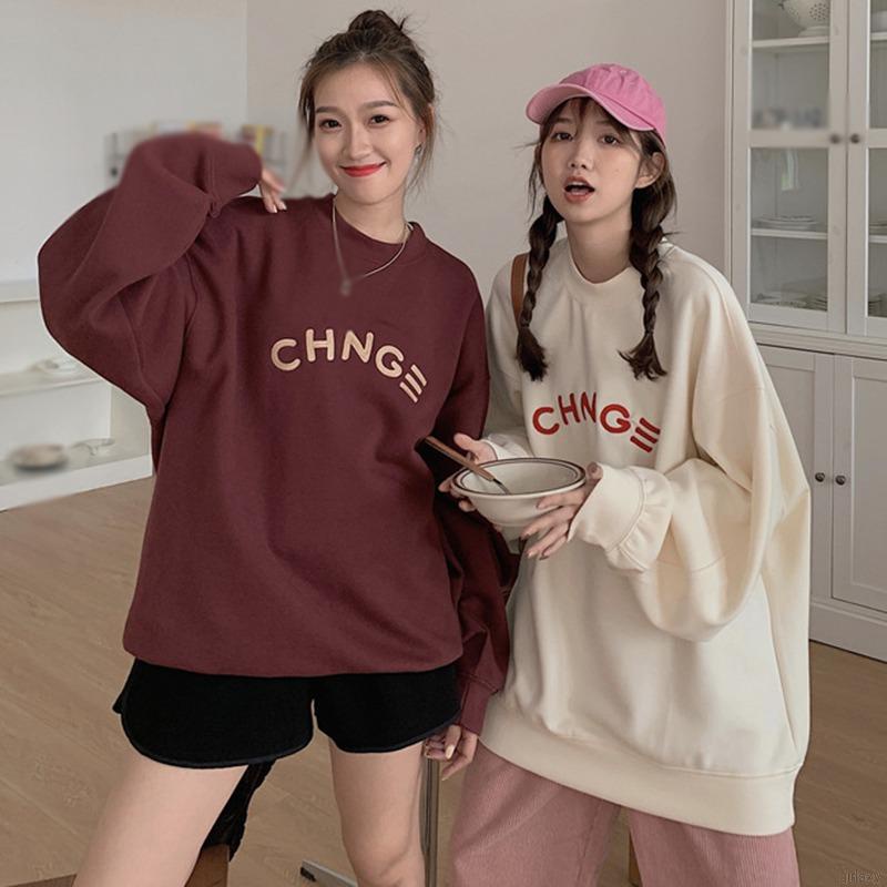 Áo nỉ dài tay cổ tròn phong cách Hàn Quốc thời trang cho nữ