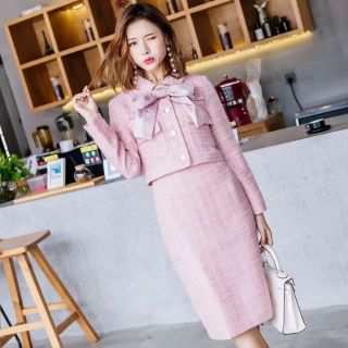 ORDER Set dạ tweed cổ nơ (Ảnh thật)