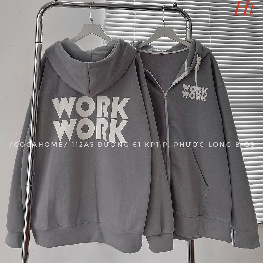 Áo Khoác Nỉ Cotton Work ❤ Áo Khoác Hoodie Dày Dặn Nam Nữ HT78
