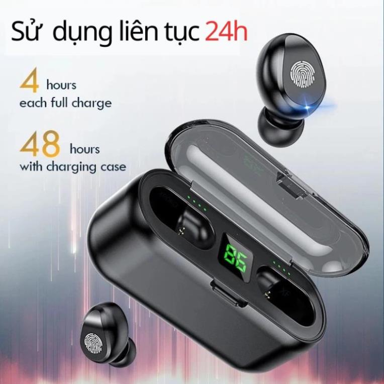 Tai nghe Bluetooth AMOI F9 TWS 5.0 bản QUỐC TẾ không dây cảm ứng chống nước IPX5, chống ồn pin 2500mAh