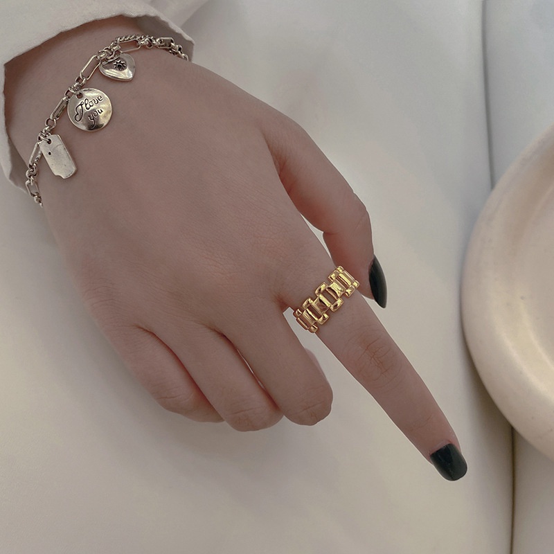 Nhẫn bạc trơn hở 191198 dạng dây xích đan thời trang đơn giản