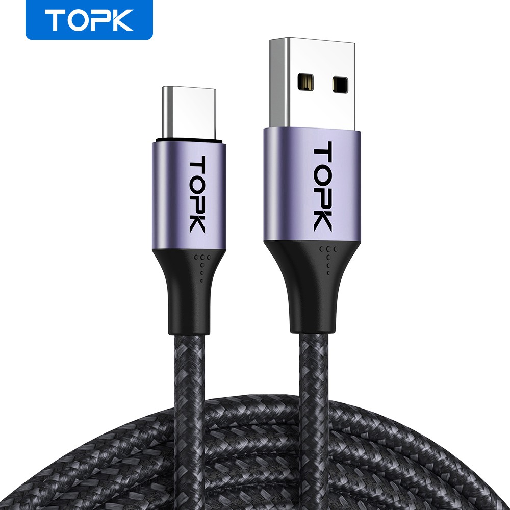 Dây cáp sạc nhanh USB Type C TOPK AN10 Cáp Sạc Vỏ Kim Loại Bện Nylon Chất Lượng Cao