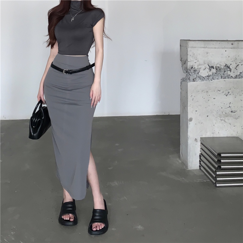 Bộ Áo Ngắn + Chân Váy Ôm Dáng / Chân Váy Xẻ Tà Thời Trang Hàn Quốc Cho Nữ (Đặt Hàng Riêng Biệt)