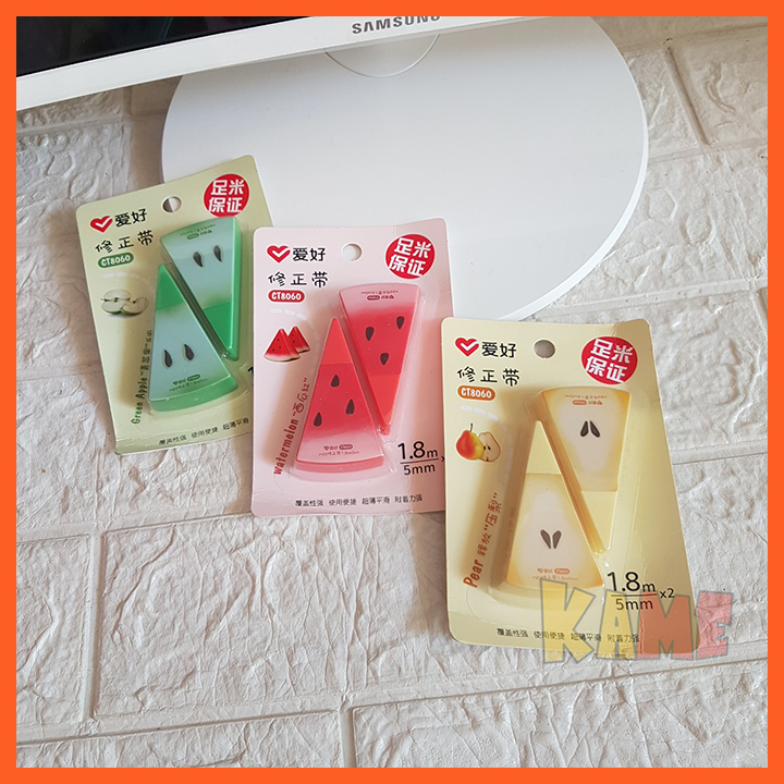 HCM - Bộ 2 bút xóa kéo miếng Dưa hấu Táo Lê mát lạnh trái cây